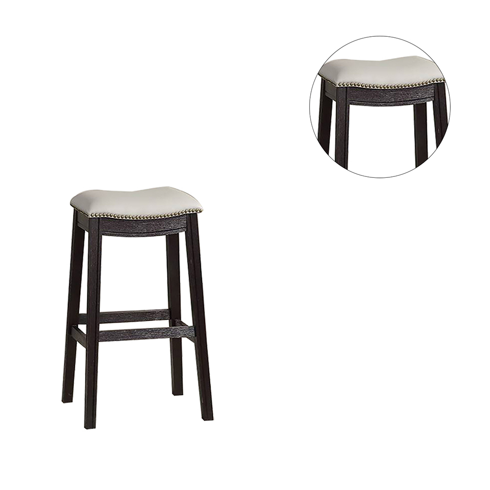 29"H PU Upholstered Dining Stool Set of 2, with Nailhead Trim, and Wooden Frame, for Restaurant, Cafe, Tavern, Office, Living Room - Gray