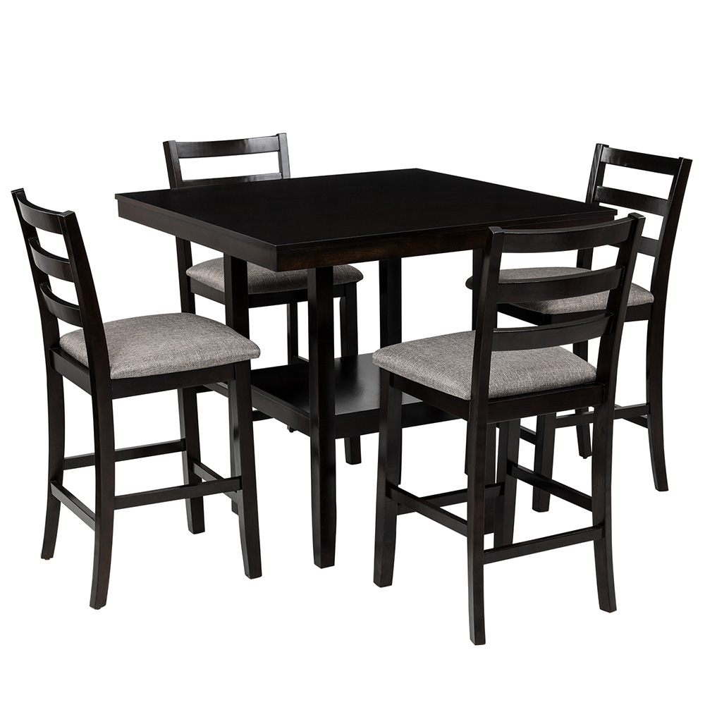 TREXM PU Leather Padded Counter Height Dining Chair Set of 4, with Wooden Frame, for Restaurant, Cafe, Tavern, Office, Living Room - Espresso