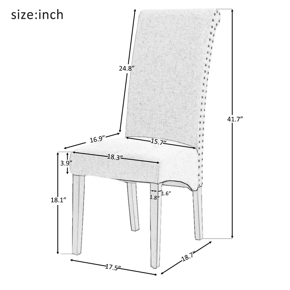 TOPMAX Fabric Upholstered Dining Chair Set of 6, with Nailed Trim Backrest, and Wood Legs, for Restaurant, Cafe, Tavern, Office, Living Room - Gray