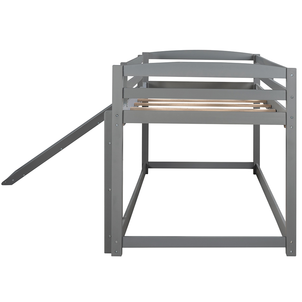 Twin-Over-Twin Size Bunk Bed Frame with Ladder, and Wooden Slats Support, No Spring Box Required, for Kids, Teens, Boys, Girls (Frame Only) - Gray