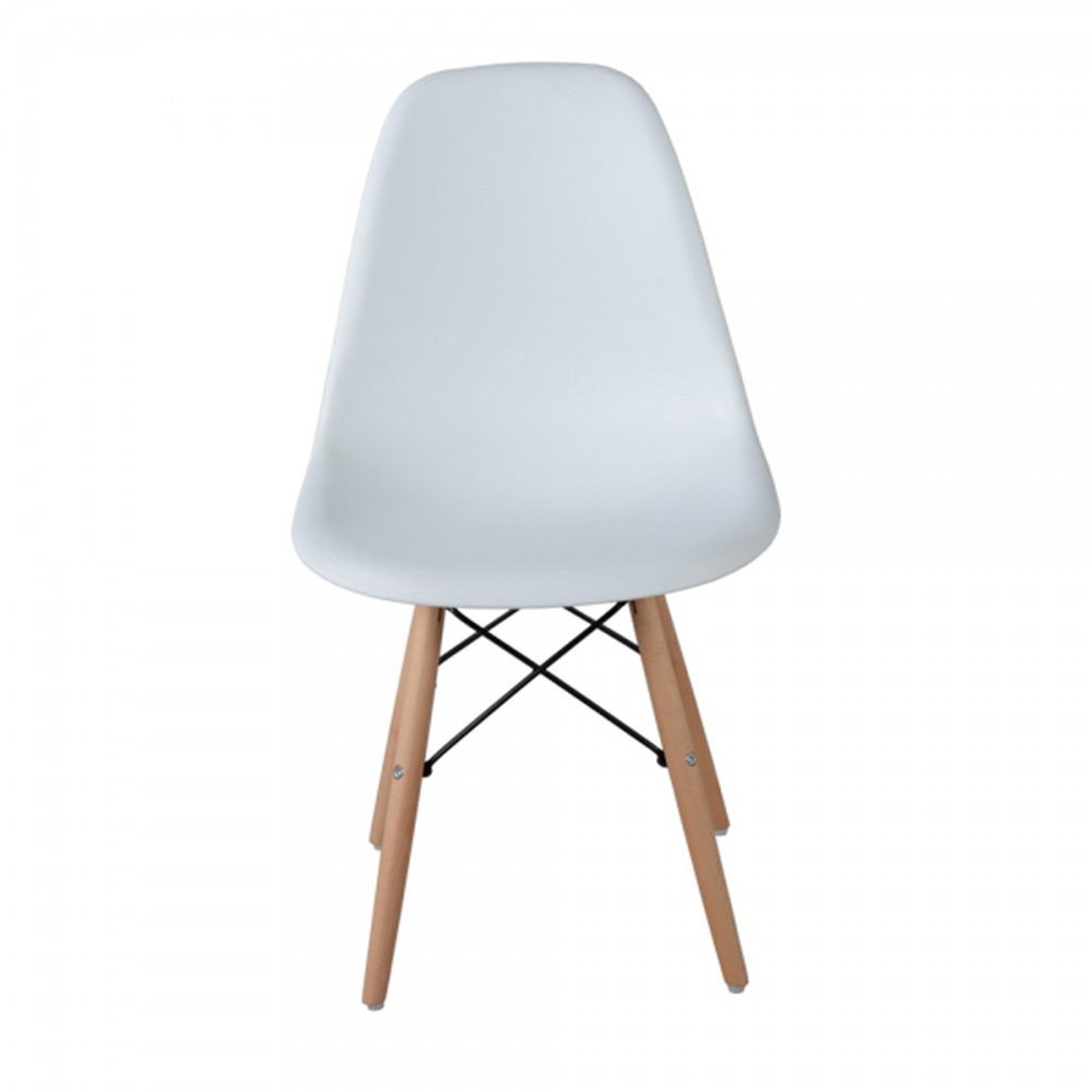 Plastic Dining Chair Set of 6, with Curved Backrest, and Wood Legs, for Restaurant, Cafe, Tavern, Office, Living Room - White