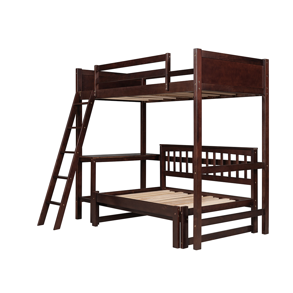 Twin-Size Loft Bed Frame with Convertible Lower Bed, Desk, Ladder, and Wooden Slats Support, for Kids, Teens, Boys, Girls (Frame Only) - Espresso