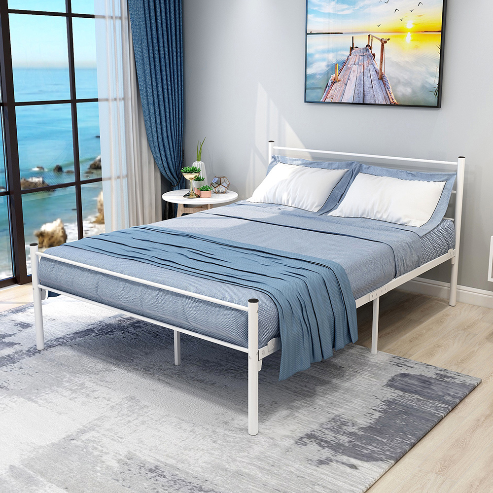 Full-Size Platform Bed Frame with Headboard and Metal Slats Support, No Box Spring Needed (Only Frame) - White