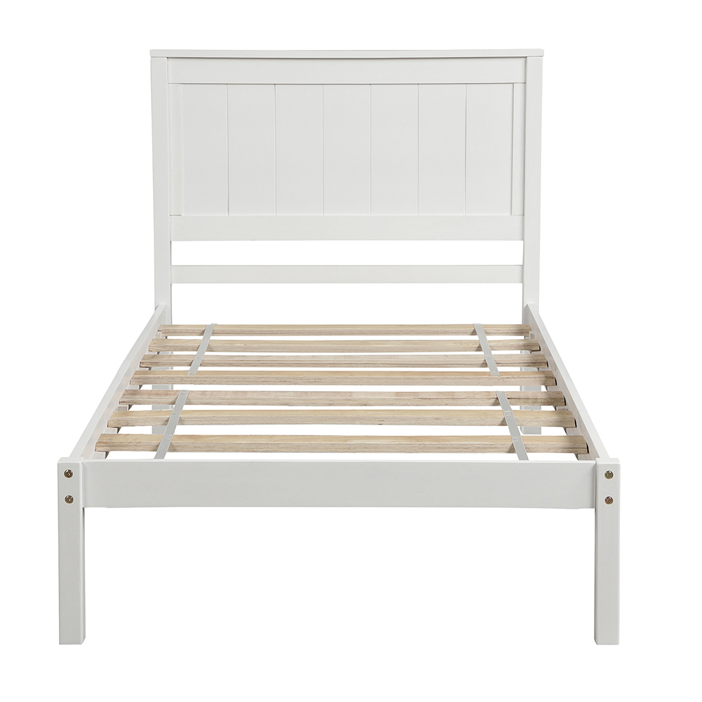 Twin-Size Platform Bed Frame with Headboard and Wooden Slats Support, No Box Spring Needed (Only Frame) - White