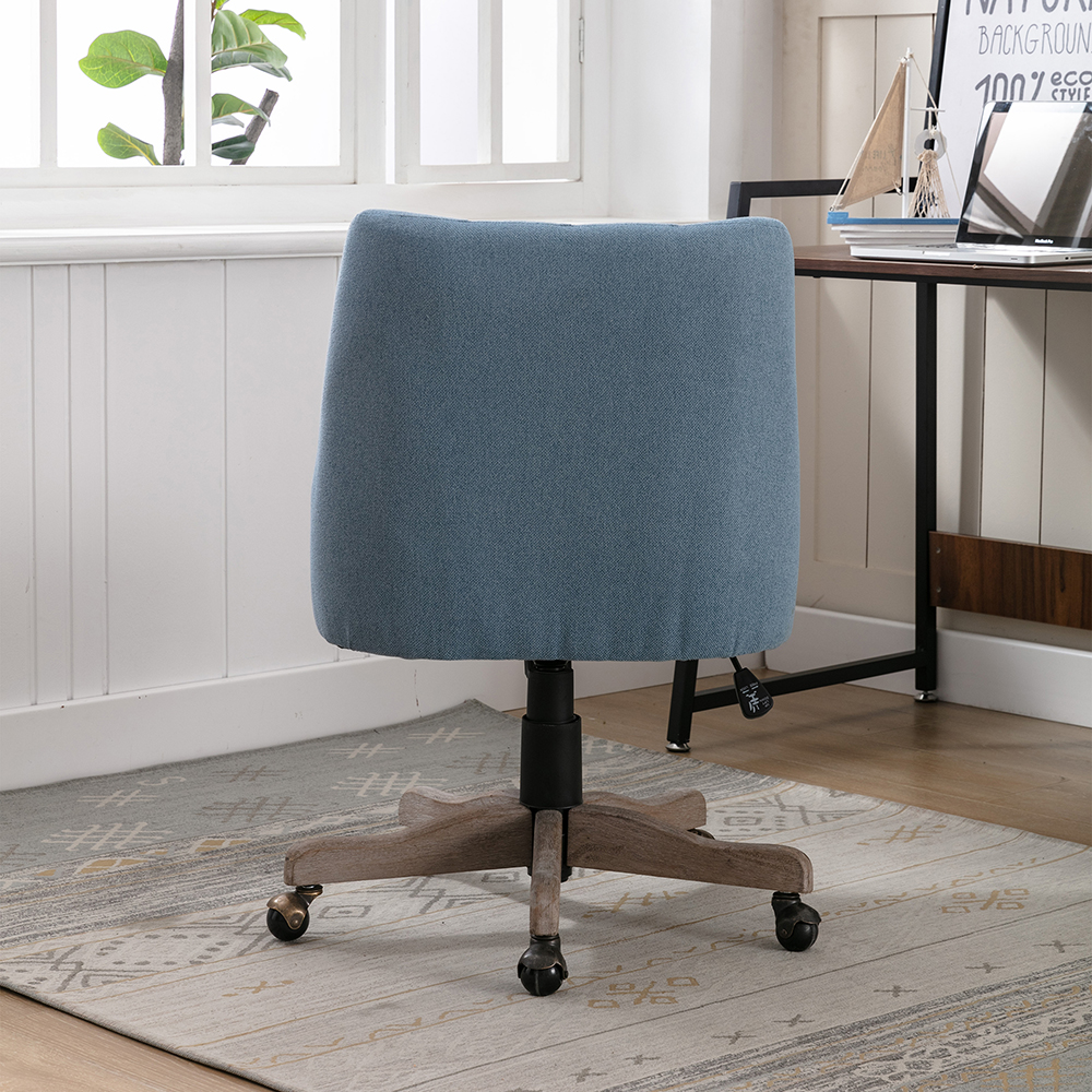 COOLMORE Modern Leisure Linen Swivel Shell Chair Height Adjustable with Curved Backrest and Casters for Living Room, Bedroom, Dining Room, Office - Blue
