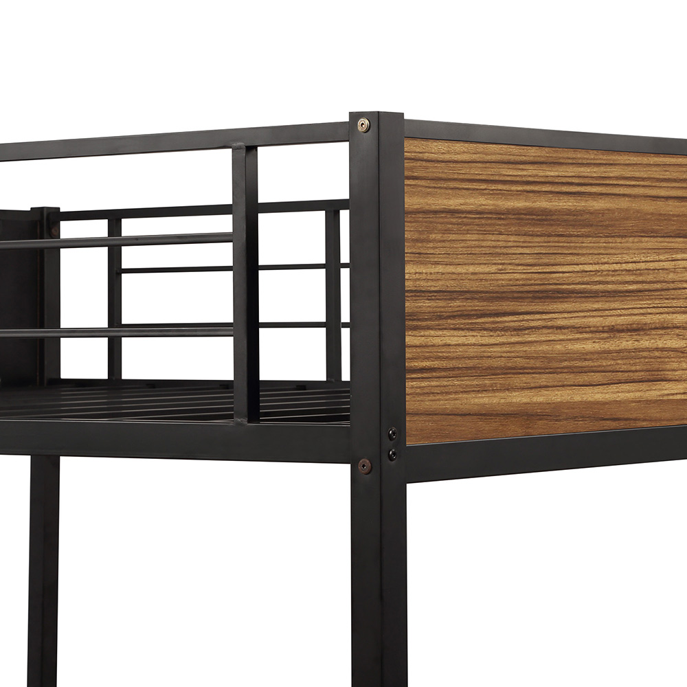 Full-Over-Full Size Bunk Bed Frame with Ladder, and Steel Slats Support, No Spring Box Required (Frame Only) - Black