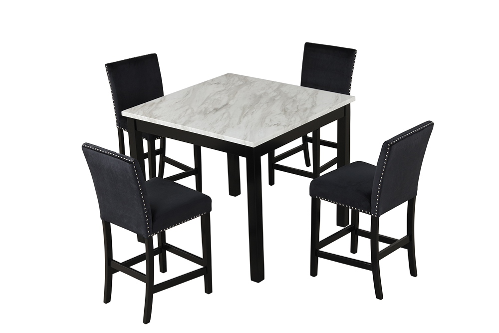 5 Piece Counter Height Dining Table Set with 4 Chairs for Kitchen, Living Room, Bar, Restaurant - Black