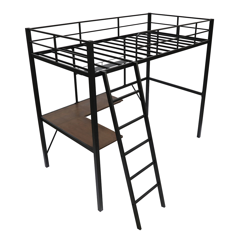 Twin-Size Loft Bed Frame with Ladder, Desk, Storage Shelf, and Metal Slats Support, for Kids, Teens, Boys, Girls (Frame Only) - Black