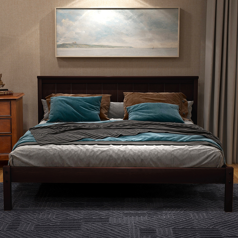 Full-Size Platform Bed Frame with Headboard and Wooden Slats Support, No Box Spring Needed (Only Frame) - Espresso