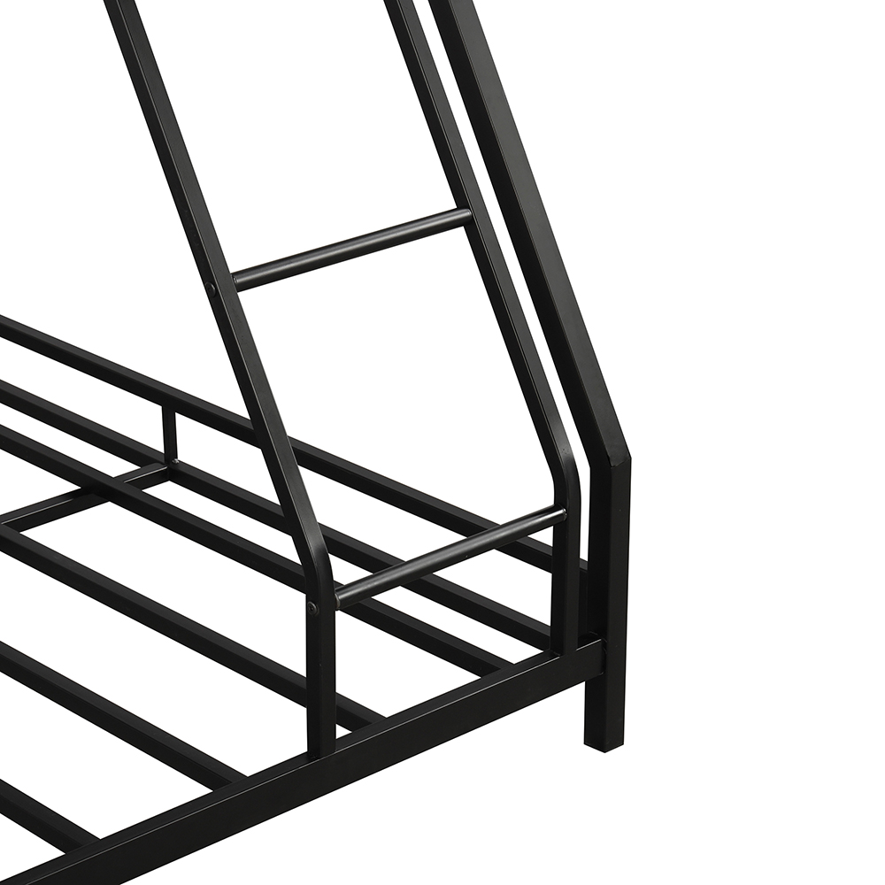 Twin-Over-Full Size Bunk Bed Frame with Ladder, and Metal Slats Support, No Spring Box Required (Frame Only) - Black
