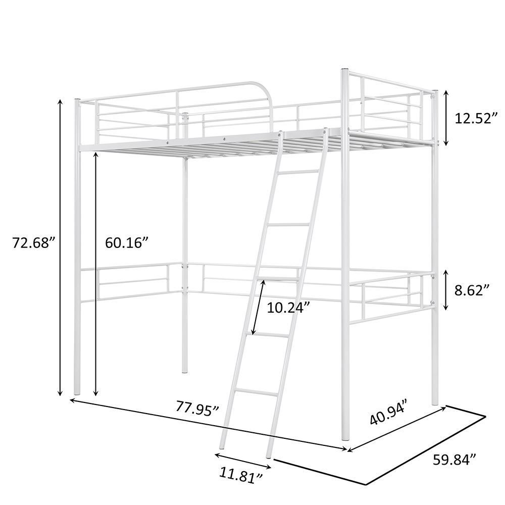 Twin-Size Loft Bed Frame with Ladder, and Steel Slats Support, for Kids, Teens, Boys, Girls (Frame Only) - White