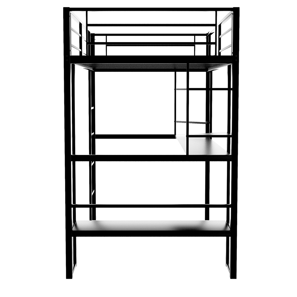 Full-Size Loft Bed Frame with Ladder, Desk, Storage Shelves, and Steel Slats Support, for Kids, Teens, Boys, Girls (Frame Only) - Black