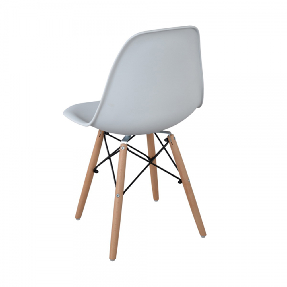 Plastic Dining Chair Set of 6, with Curved Backrest, and Wood Legs, for Restaurant, Cafe, Tavern, Office, Living Room - White