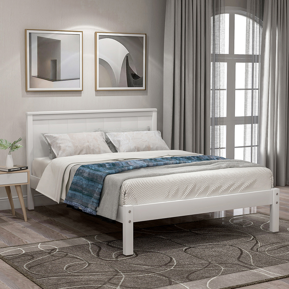 Twin-Size Platform Bed Frame with Headboard and Wooden Slats Support, No Box Spring Needed (Only Frame) - White