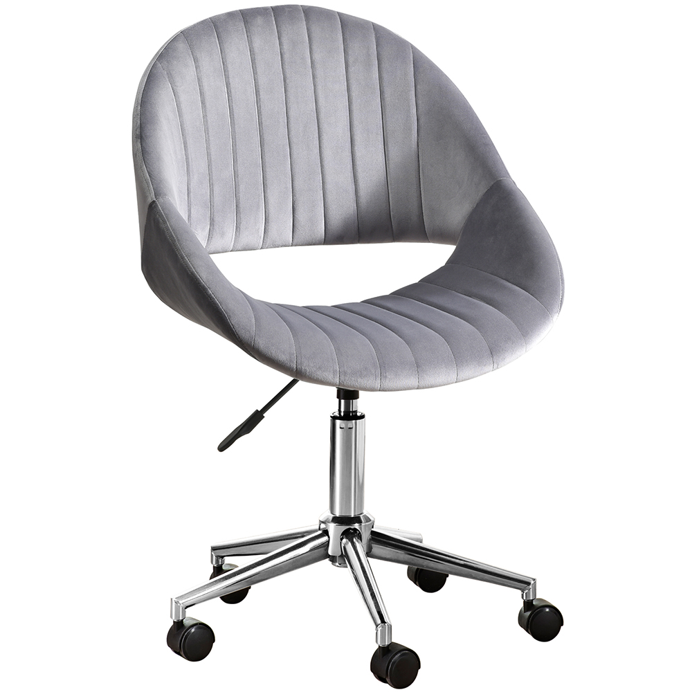 Modern Leisure Velvet Swivel Chair Height Adjustable with Curved Backrest and Casters for Living Room, Bedroom, Dining Room, Office - Gray