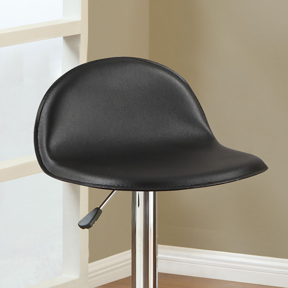 Faux Leather Adjustable Bar Stool Set of 2, with Low Curved Backrest, and Metal Frame, for Restaurant, Cafe, Tavern, Office, Living Room - Black