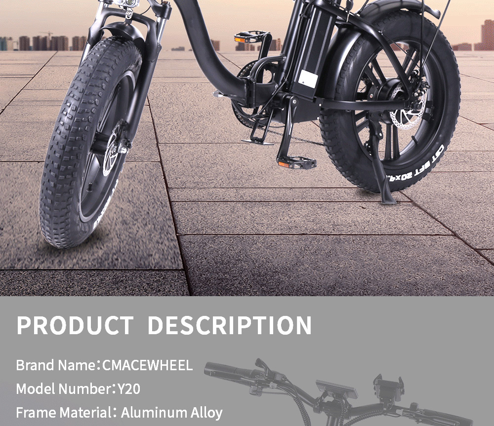CMACEWHEEL Y20 Electric Moped Bike 20 x 4.0 Fat Tires Five Speeds 750W Motor 15AH Battery Smart Display Alloy integrated Wheels - Black