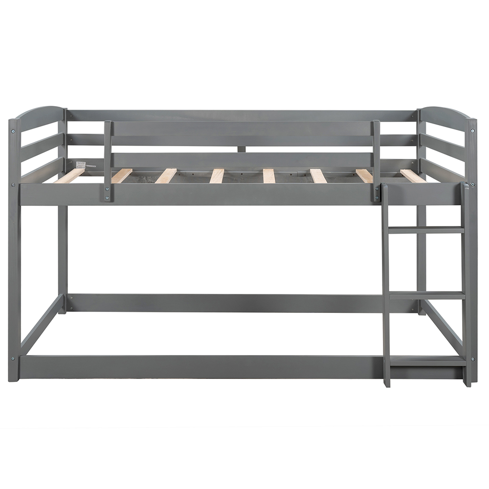 Twin-Over-Twin Size Bunk Bed Frame with Ladder, and Wooden Slats Support, No Spring Box Required, for Kids, Teens, Boys, Girls (Frame Only) - Gray