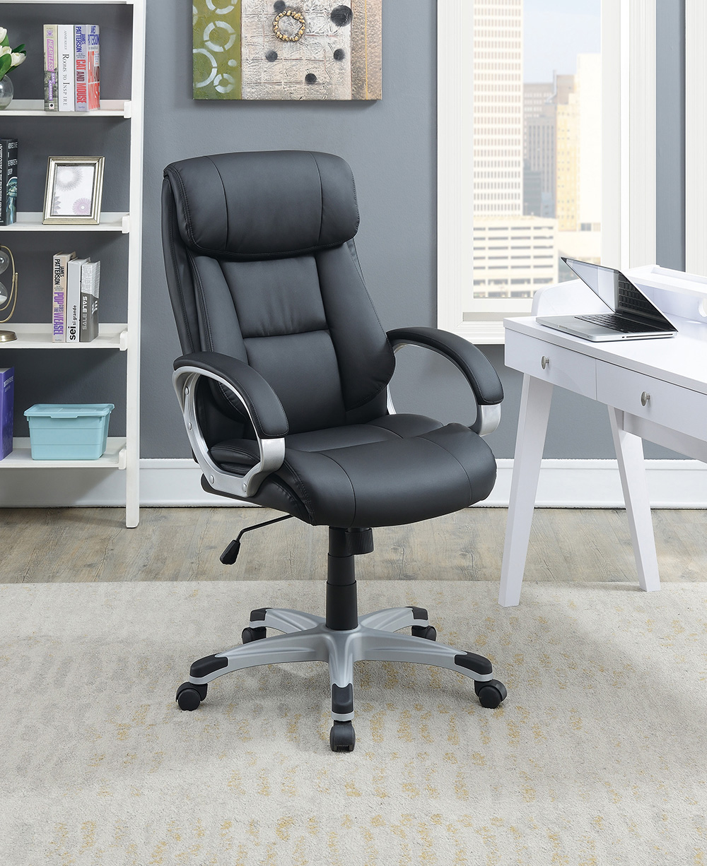 Modern Leisure PU Swivel Chair Height Adjustable with Ergonomic Backrest and Padded Armrests for Living Room, Bedroom, Dining Room, Office - Black