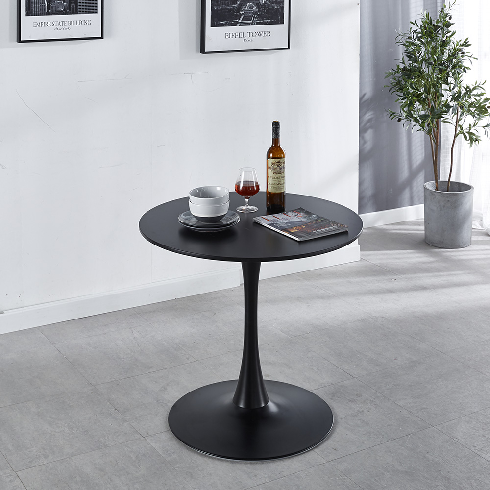 31.5" Round Dining Table with Wooden Tabletop and Metal Frame, for Restaurant, Cafe, Tavern, Living Room - Black