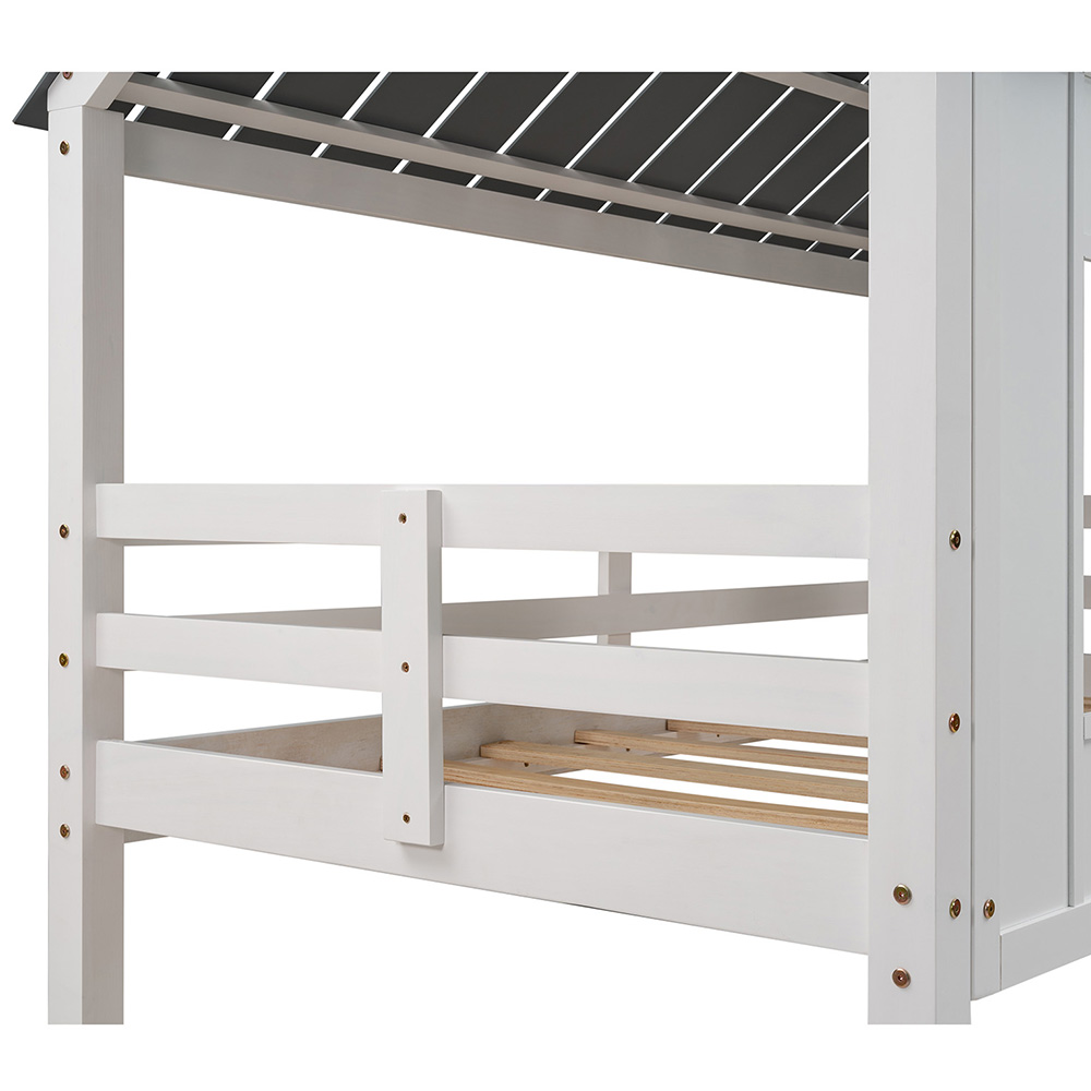 Twin-Over-Twin Size House-shaped Bunk Bed Frame with Ladder, and Wooden Slats Support, No Spring Box Required, for Kids, Teens (Frame Only) - White
