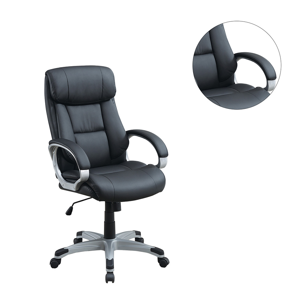 Modern Leisure PU Swivel Chair Height Adjustable with Ergonomic Backrest and Padded Armrests for Living Room, Bedroom, Dining Room, Office - Black