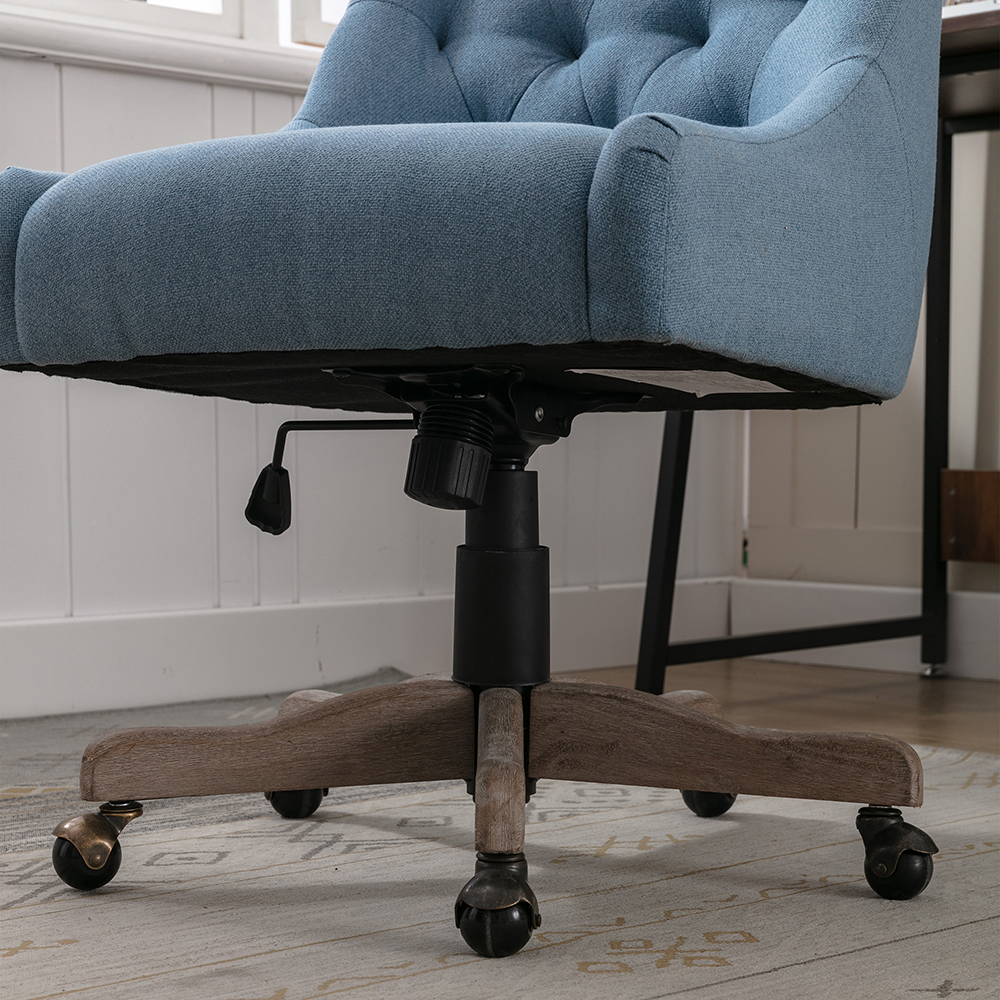 COOLMORE Modern Leisure Linen Swivel Shell Chair Height Adjustable with Curved Backrest and Casters for Living Room, Bedroom, Dining Room, Office - Blue