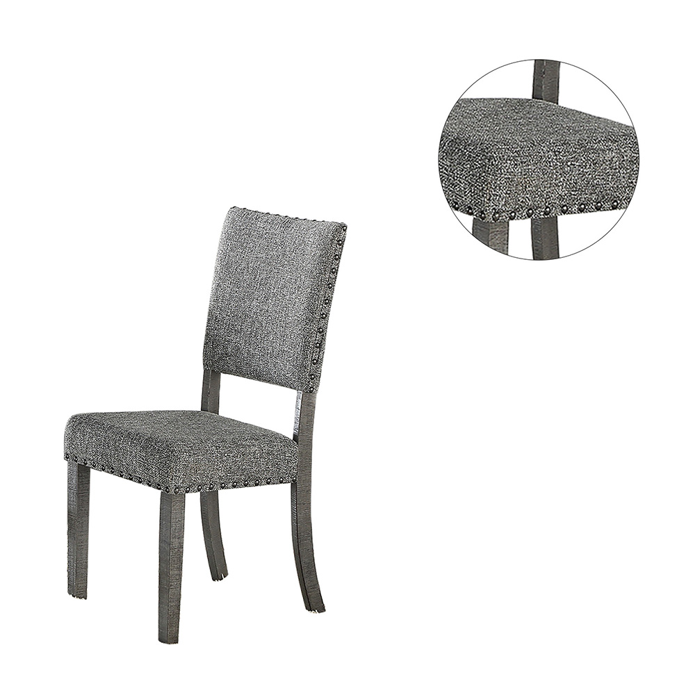 Fabric Upholstered Dining Chair Set of 2, with Nailhead Trim, and Wooden Legs, for Restaurant, Cafe, Tavern, Office, Living Room - Gray