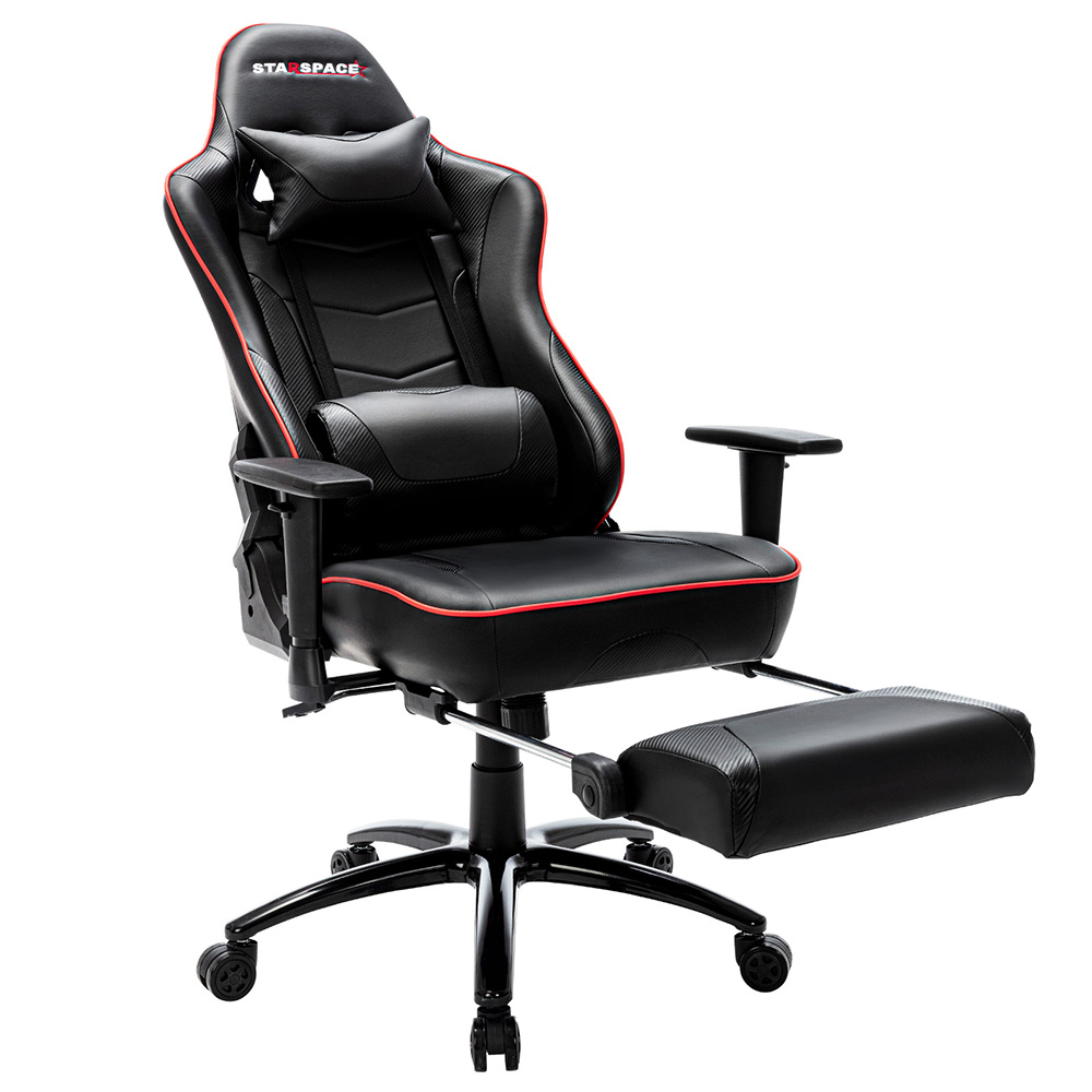 STARSPACE Home Office PU Leather Rotatable Massage Gaming Chair Height Adjustable with Ergonomic High Backrest and Footrest - Black