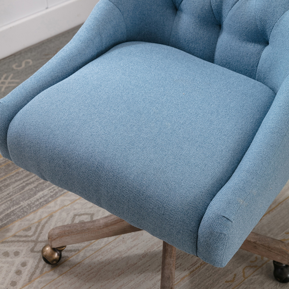 COOLMORE Modern Leisure Linen Swivel Shell Chair Height Adjustable with Curved Backrest and Casters for Living Room, Bedroom, Dining Room, Office - Blue