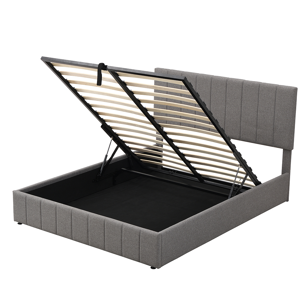 Queen-Size Linen Upholstered Platform Bed Frame with Hydraulic Storage System and Wooden Slats Support, No Box Spring Needed (Only Frame) - Gray