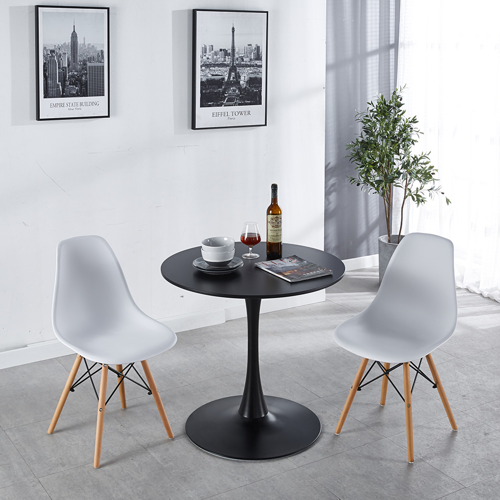 31.5" Round Dining Table with Wooden Tabletop and Metal Frame, for Restaurant, Cafe, Tavern, Living Room - Black