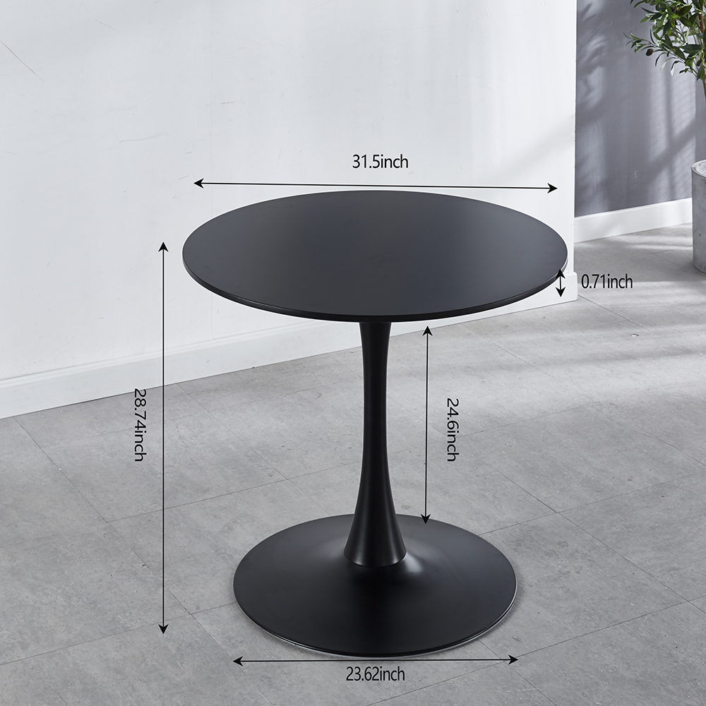 31.5" Round Dining Table with Wooden Tabletop and Metal Frame, for Restaurant, Cafe, Tavern, Living Room - Black