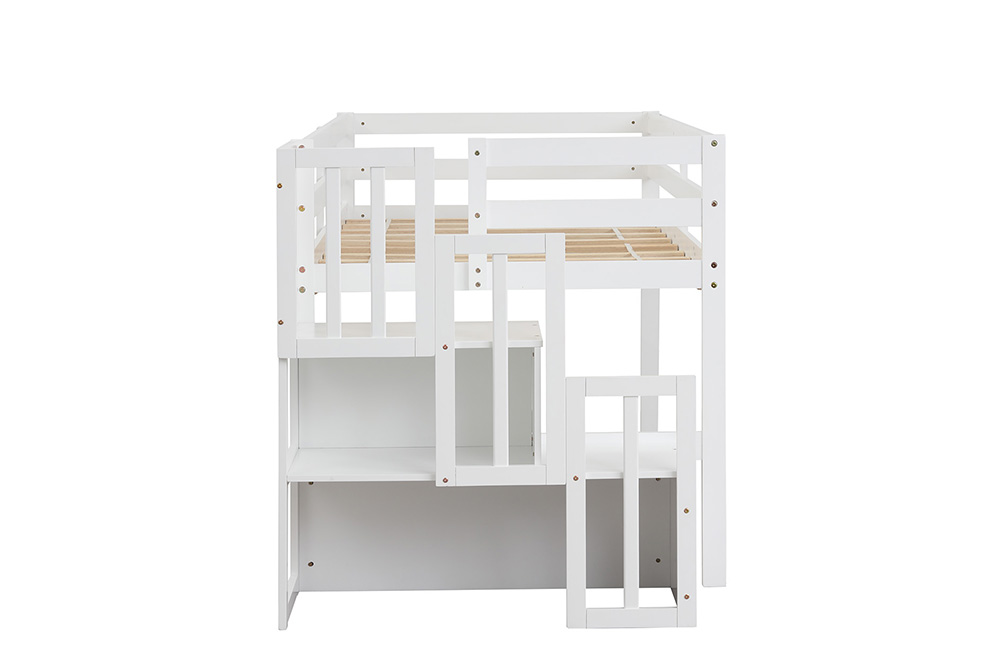 Twin-Size Loft Bed Frame with Storage Stairs, and Wooden Slats Support, for Kids, Teens, Boys, Girls (Frame Only) - White