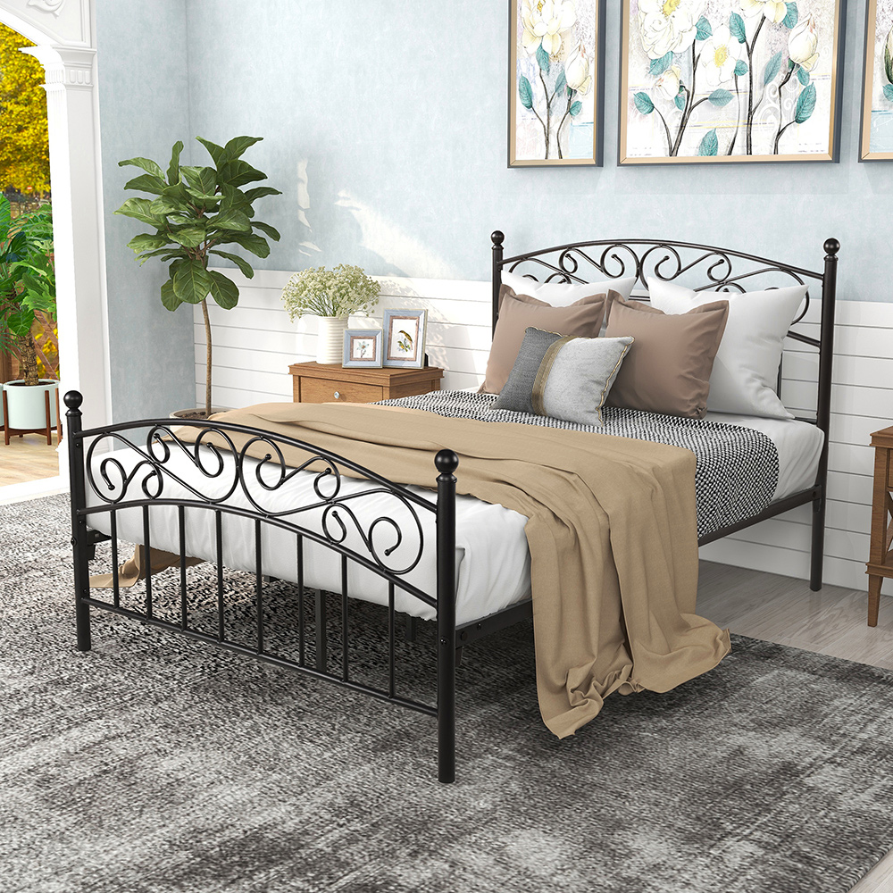 Full-Size Platform Bed Frame with Headboard and Metal Slats Support, No Box Spring Needed (Only Frame) - Black