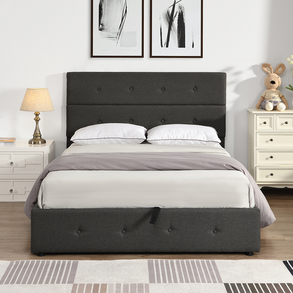 Full Size Upholstered Platform Bed Frame with Storage Space, Headboard and Wooden Slats Support, No Box Spring Needed (Only Frame) - Gray