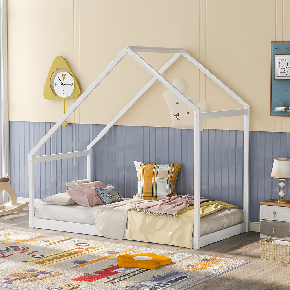 Twin Size House-shaped Platform Bed Frame, Box Spring Needed (Only Frame) - White