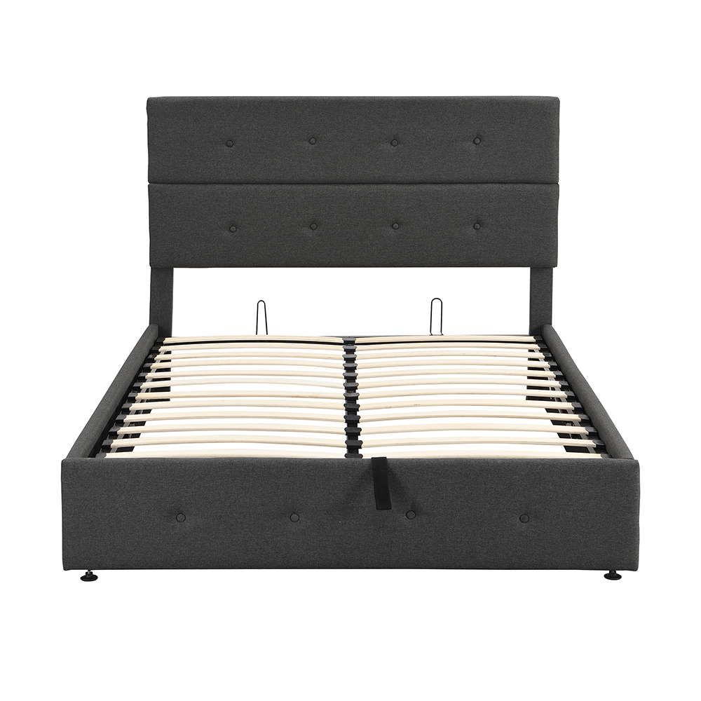 Full Size Upholstered Platform Bed Frame with Storage Space, Headboard and Wooden Slats Support, No Box Spring Needed (Only Frame) - Gray