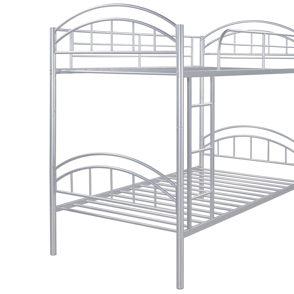 Twin-Over-Twin Size Splittable Bunk Bed Frame with Ladder, and Metal Slats Support, for Kids, Teens, Boys, Girls (Frame Only) - Silver
