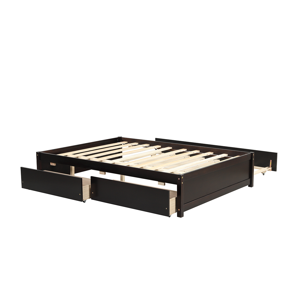 Full Size Platform Bed Frame with Twin Size Trundle, 2 Storage Drawers, and Wooden Slats Support, No Box Spring Needed (Only Frame) - Espresso