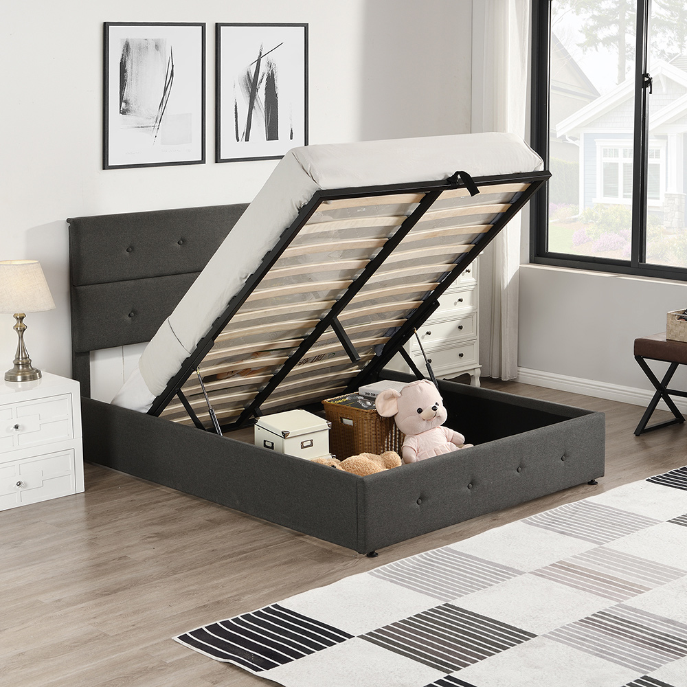 Full Size Upholstered Platform Bed Frame with Storage Space, Headboard and Wooden Slats Support, No Box Spring Needed (Only Frame) - Gray