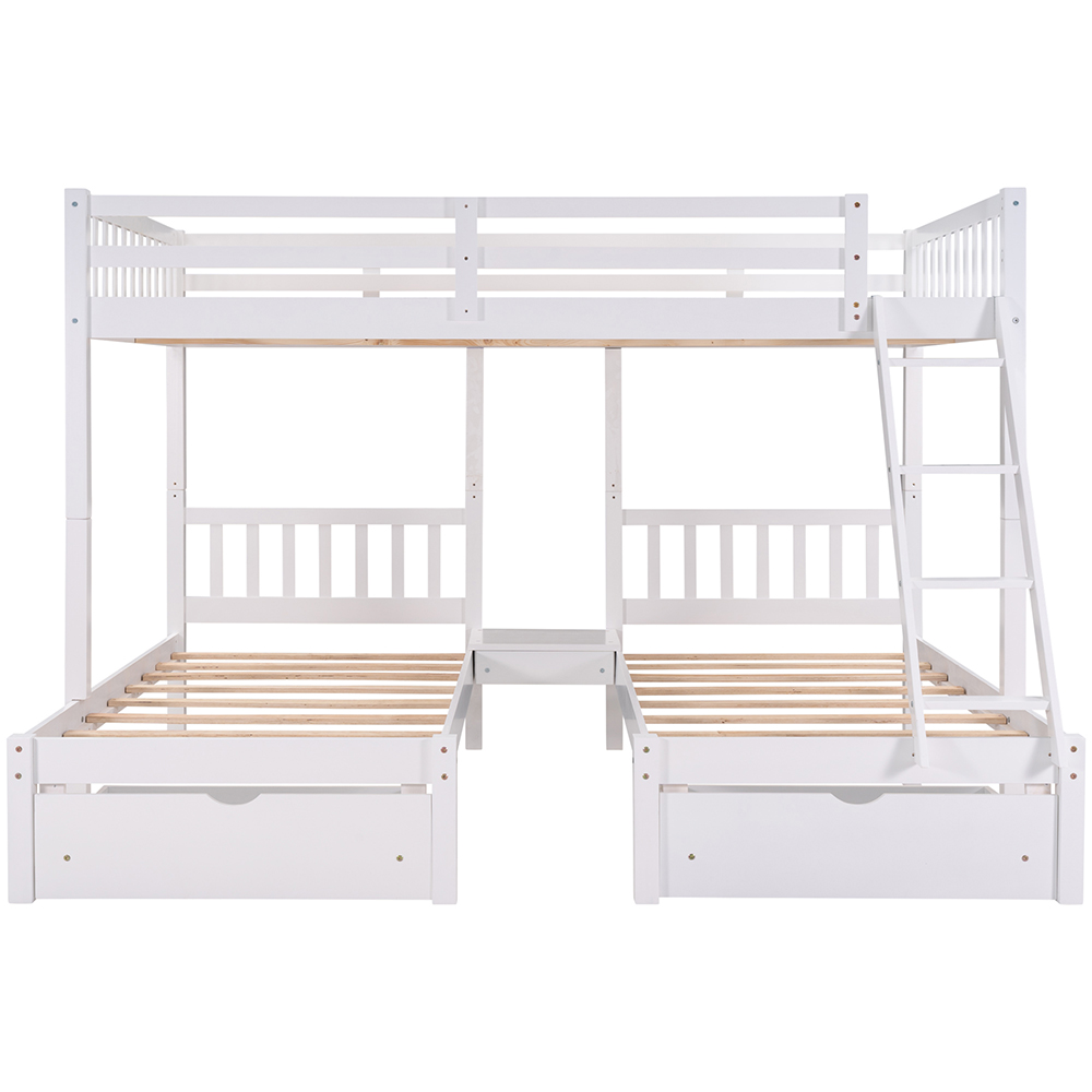 Full-Over-Twin Size Detachable Bunk Bed Frame with 2 Storage Drawers, Ladder, and Wooden Slats Support, for Kids, Teens, Boys, Girls (Frame Only) - White