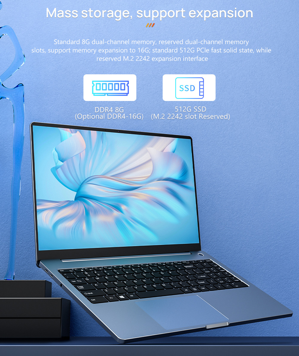 KUU G3 Laptop 15.6" IPS Screen AMD Ryzen R5 4600H 8GB DDR4 RAM 512GB SSD AMD Radeon Graphics 48Wh Battery Capacity Windows 10 EU Plug - Silver