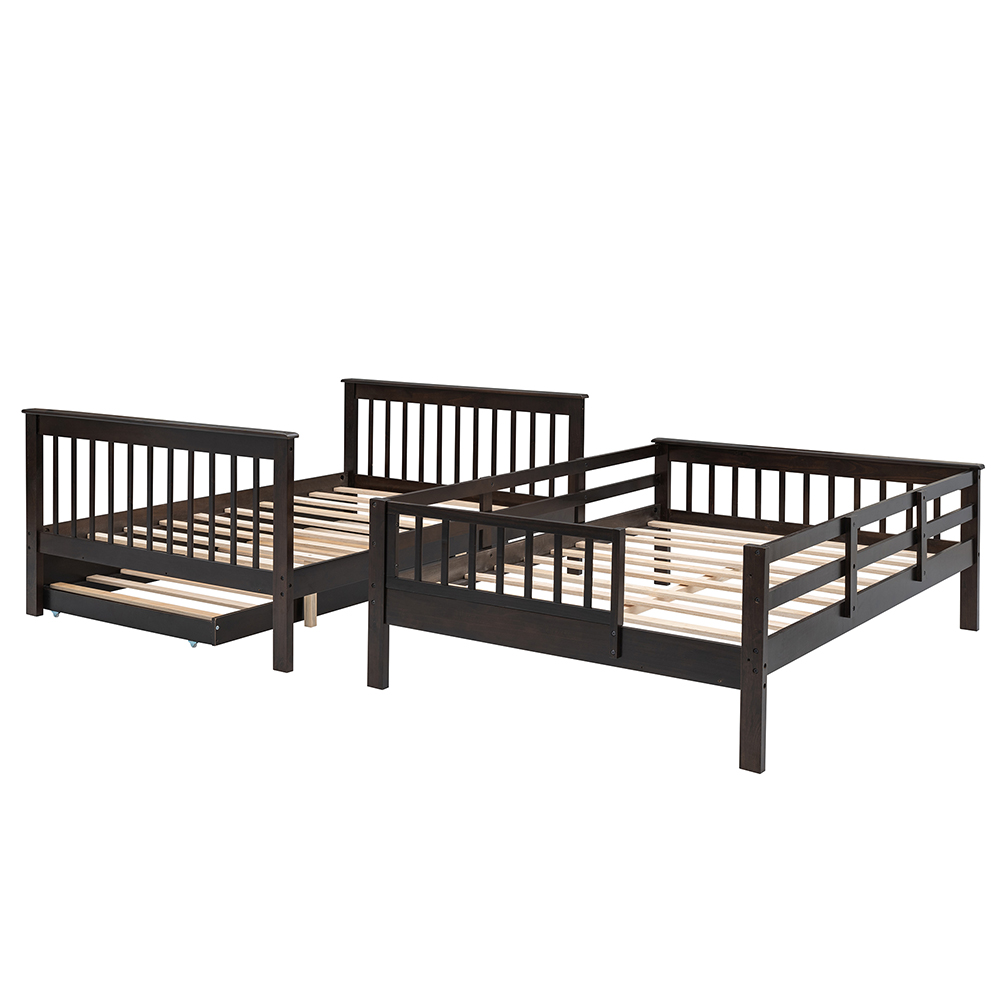 Full-Over-Full Size Bunk Bed Frame with Twin-Size Trundle, Storage Shelves, and Wooden Slats Support, for Kids, Teens, Boys, Girls (Frame Only) - Espresso