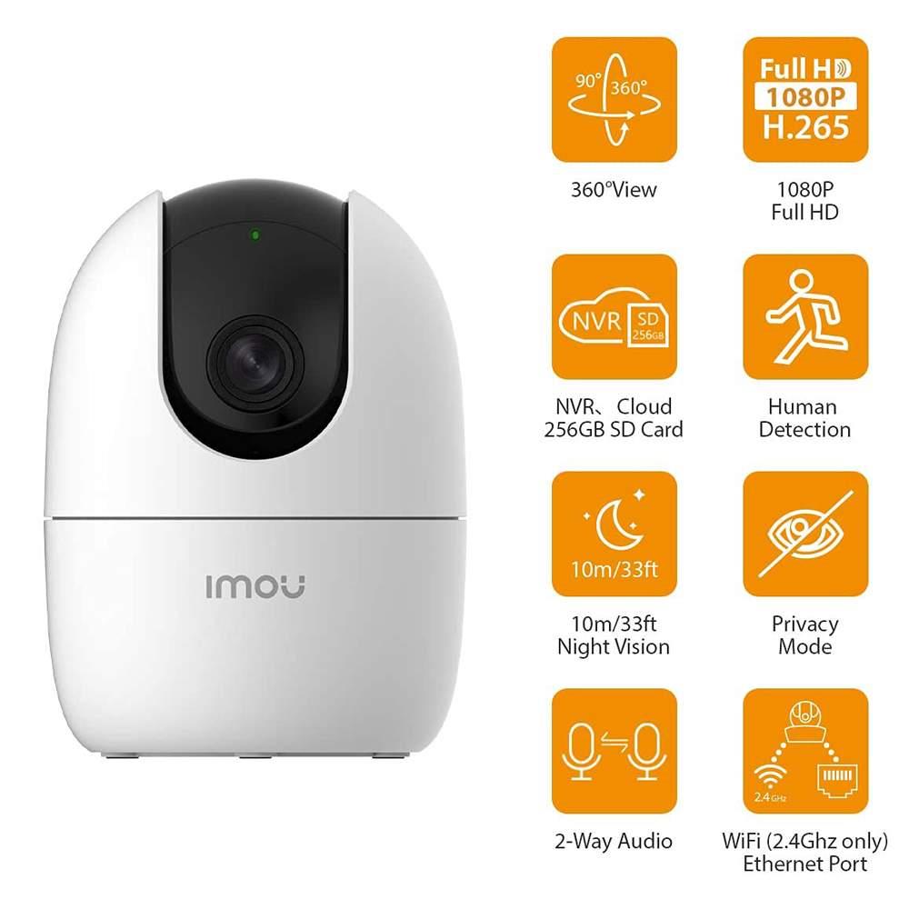 Dahua IMOU Ranger 2 WiFi Security Camera 1080P HD Human Detection Night Vision Built-in Siren Two-way Talk Home Company Security Monitor - White