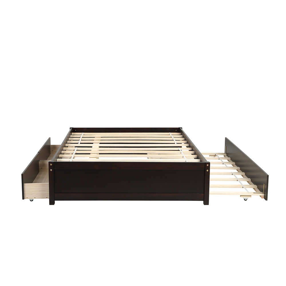 Full Size Platform Bed Frame with Twin Size Trundle, 2 Storage Drawers, and Wooden Slats Support, No Box Spring Needed (Only Frame) - Espresso