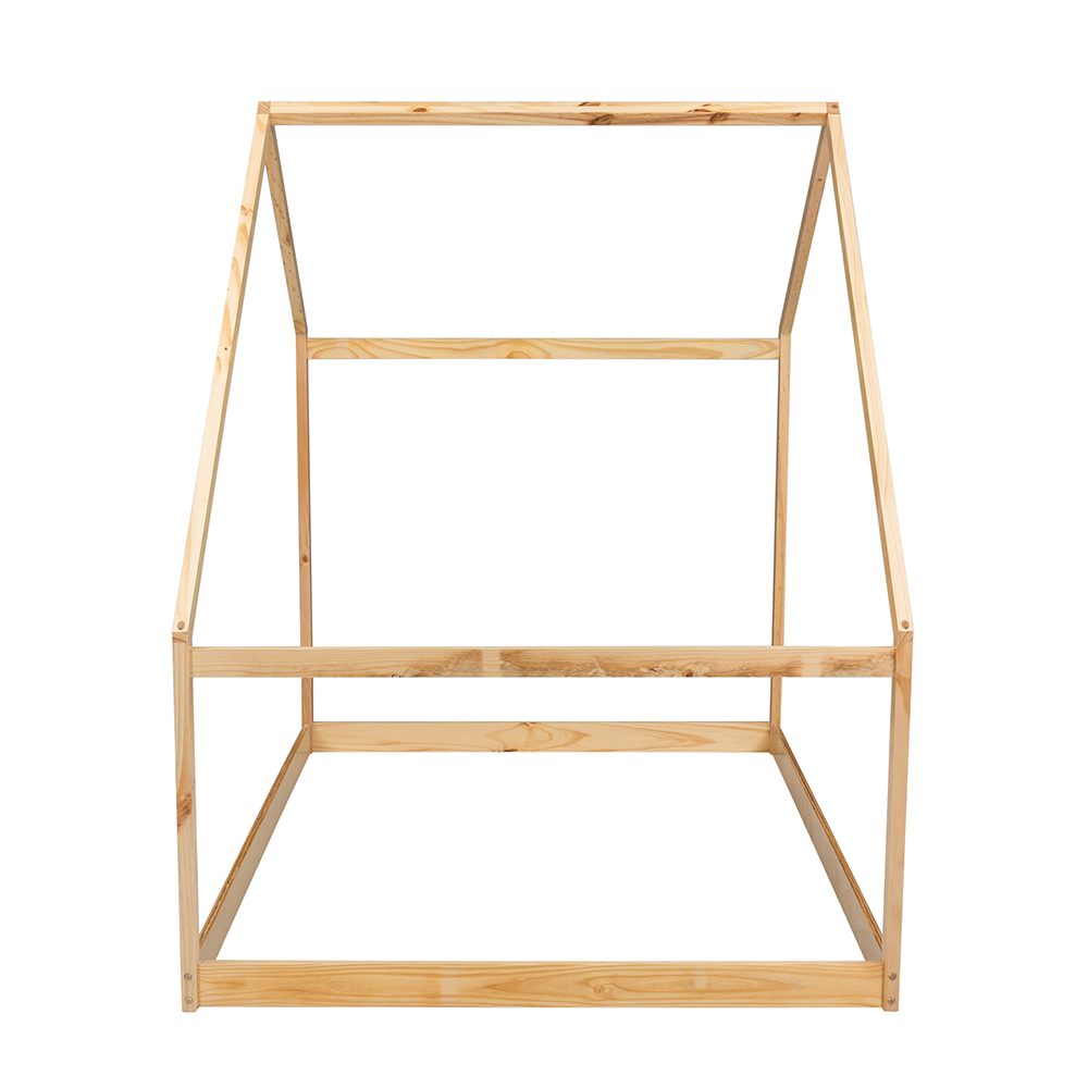 Full Size House-shaped Platform Bed Frame with Wooden Slats Support, No Box Spring Needed (Only Frame) - Natural