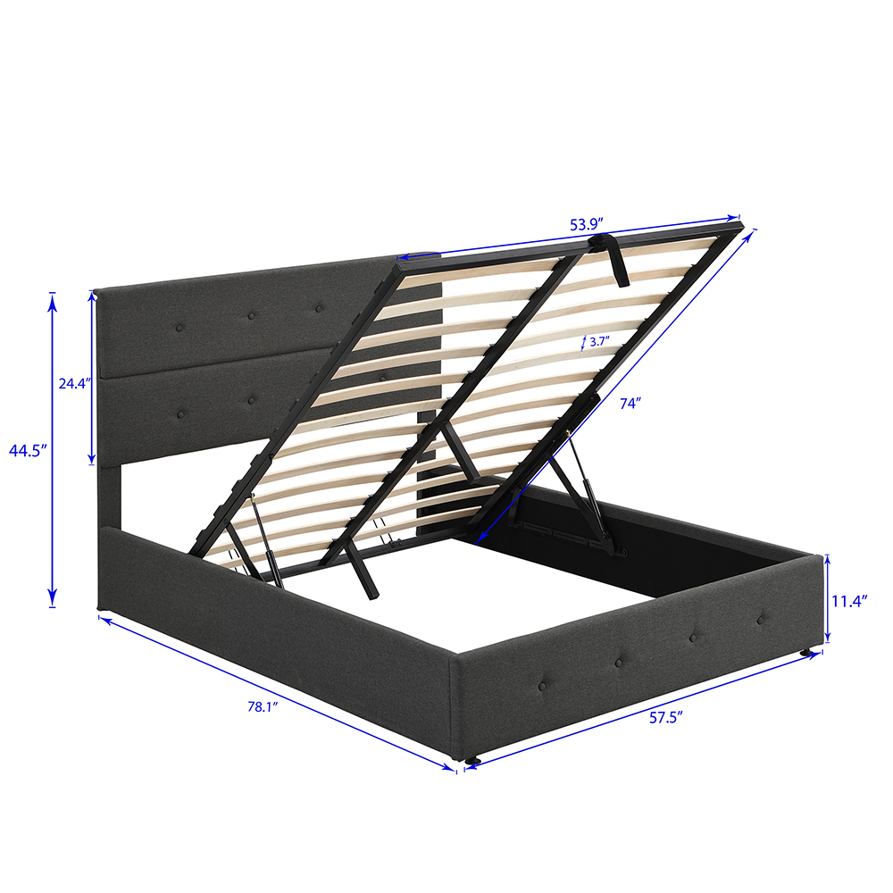 Full Size Upholstered Platform Bed Frame with Storage Space, Headboard and Wooden Slats Support, No Box Spring Needed (Only Frame) - Gray
