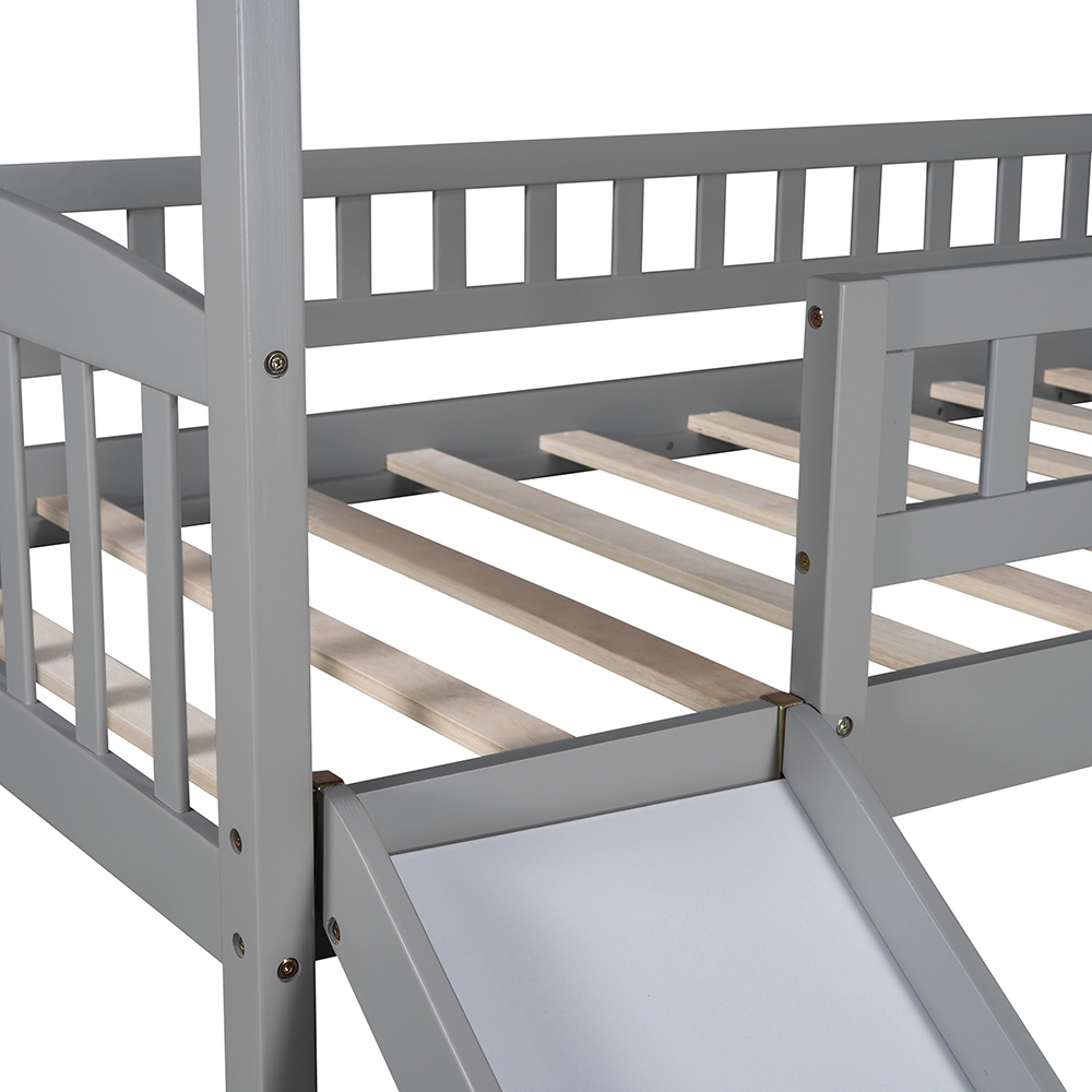 Twin-Size House-Shaped Loft Bed Frame with Slide, Ladder and Wooden Slats Support, No Box Spring Required, for Kids, Teens, Boys, Girls (Frame Only) - Gray