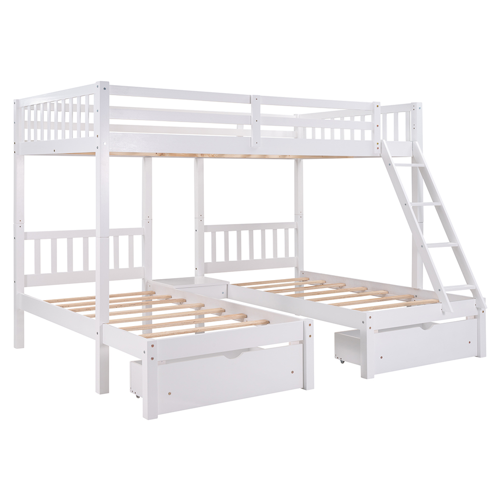 Full-Over-Twin Size Detachable Bunk Bed Frame with 2 Storage Drawers, Ladder, and Wooden Slats Support, for Kids, Teens, Boys, Girls (Frame Only) - White